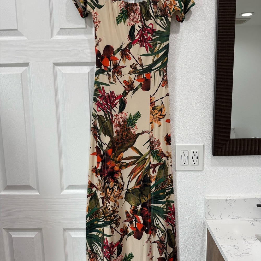 Floral Tropical Maxi Dress in Cream and Multicolor
